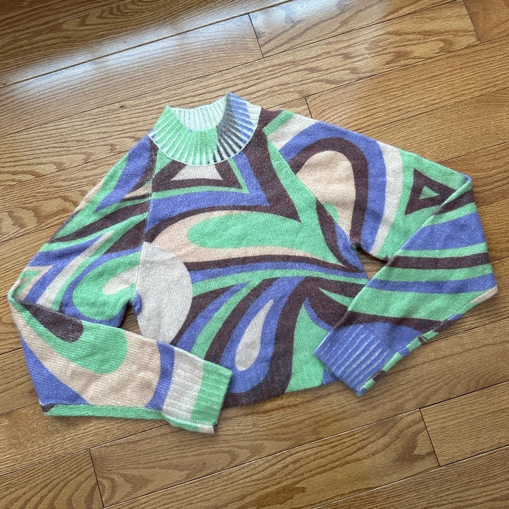 Urban Outfitters Green and Purple Cowl Neck Sweater
